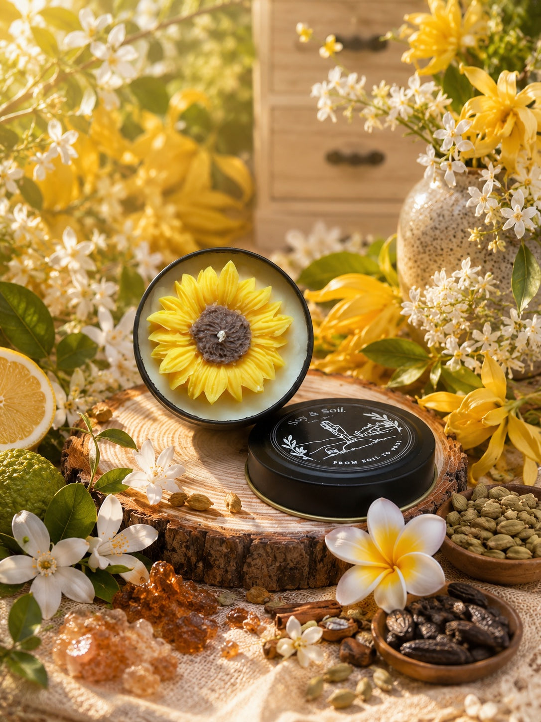 Sunny Bloom – Vela Artesanal de Cera de Soja (100g)